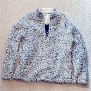 Time and Tru Gray & White Teddy Zip Up Size Small